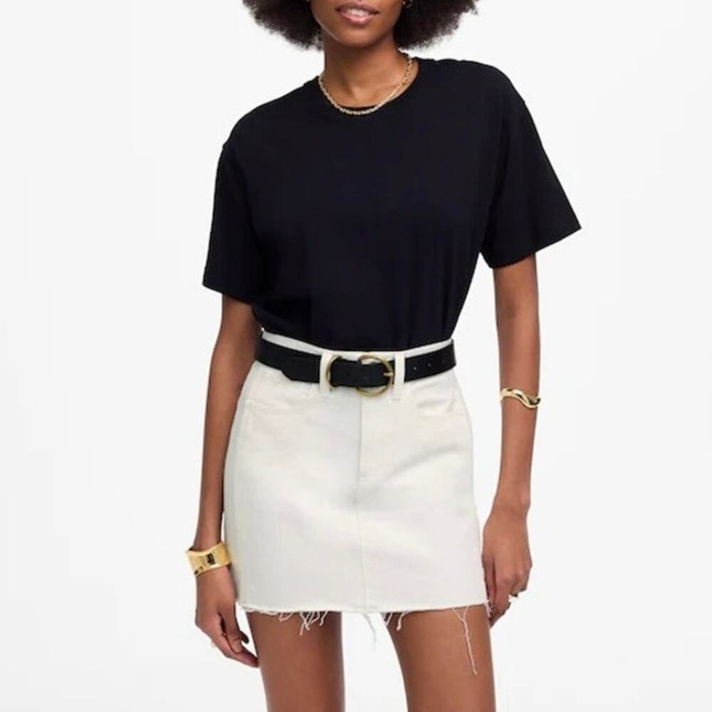 NWT Madewell Raw-Hem Mini Skirt In Pure White Rigid 100% Cotton Size 33
